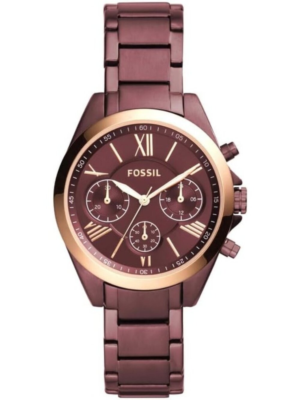 Women's Wine Modern Courier Stainless Steel Chronograph Dress Quartz Wrist Watch